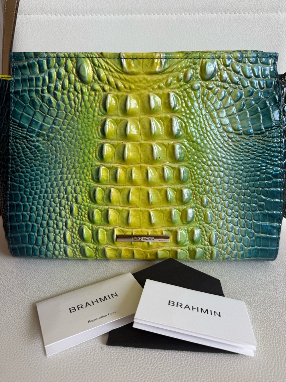 Brahmin Rare Halley Green Melbourne Ombre Croc-Embossed Crossbody Bag
